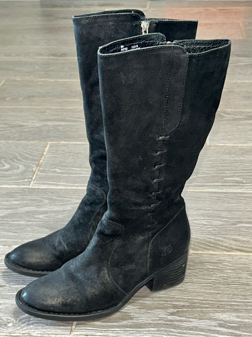 Born Black Oiled Leather Tall Riding Womens 8 Boots Goblincore Grunge Block Heel
